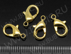 Замочек карабин №010 из латуни средний 12*7*3мм золотистый, БЕЗ никеля (Brass)