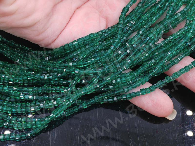 Бусина кристалл гранёный Кубик 2,5*2,5*2мм изумрудный прозрачный (имитация Сваровски) (10шт.)