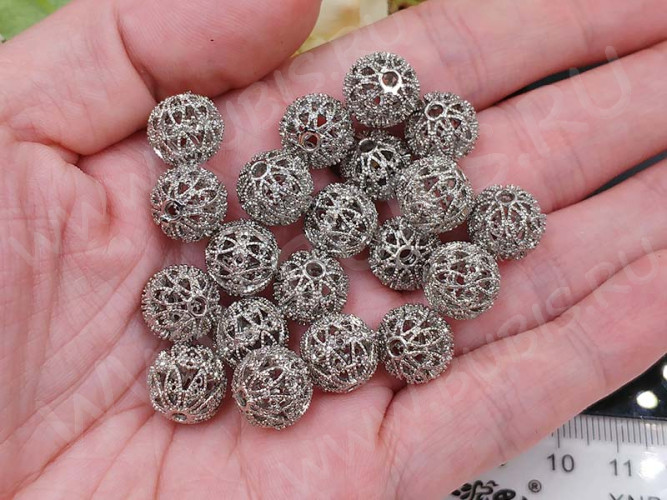 Бусина ажурная 25 Шарик 11,5*11*10,5мм цвет платины (Milano LUX) (Brass с родированием)