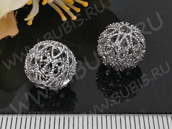 Бусина ажурная 25 Шарик 11,5*11*10,5мм цвет платины (Milano LUX) (Brass с родированием)