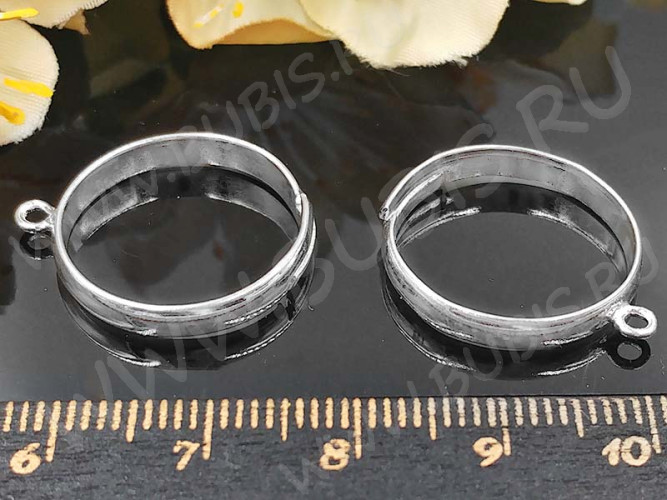 Основа (заготовка) для кольца 013 17мм с одной петлёй серебристая (Brass)