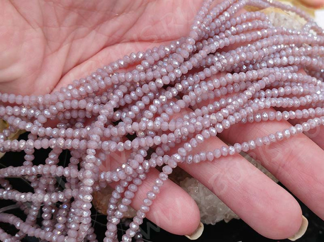 (СКИДКИ!!!) Бусина кристалл гранёный абакус 3*3*2мм св.лиловый с АВ полупрозрачный (имитация Сваровски) (НИТЬ)