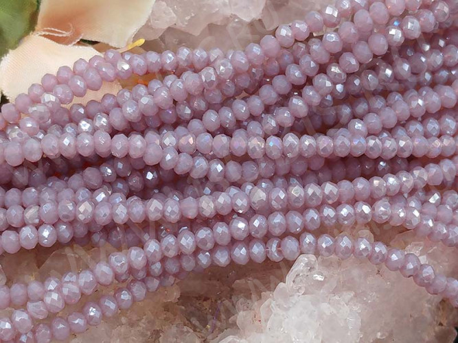 (СКИДКИ!!!) Бусина кристалл гранёный абакус 3*3*2мм св.лиловый с АВ полупрозрачный (имитация Сваровски) (НИТЬ)