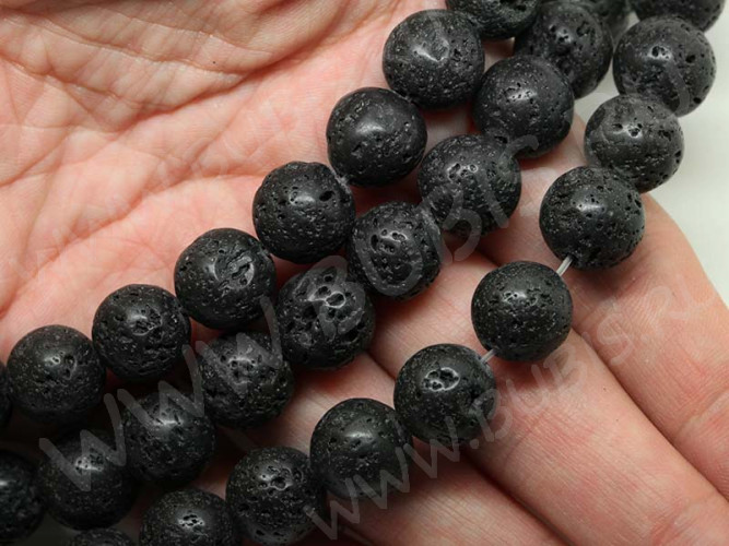 (СКИДКИ!!!) Бусина округлая 12мм Лава вулканическая чёрная (камни) (10шт)