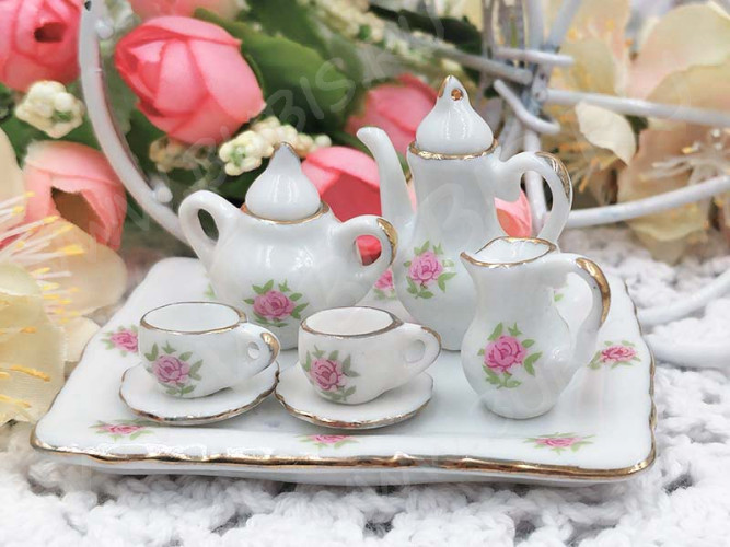 Фарфоровый сервизик 08 коробочка 100*75*19мм бело-розово-зелёный (керамика)