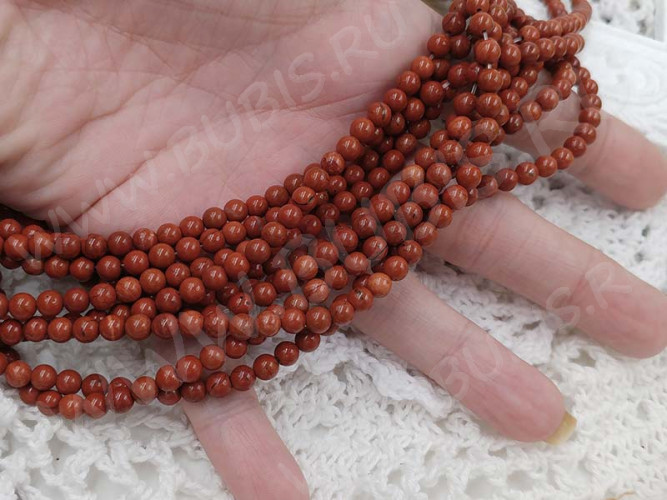 (ОПТ) Бусина округлая 4мм Яшма красная натуральная (камни) (НИТЬ)