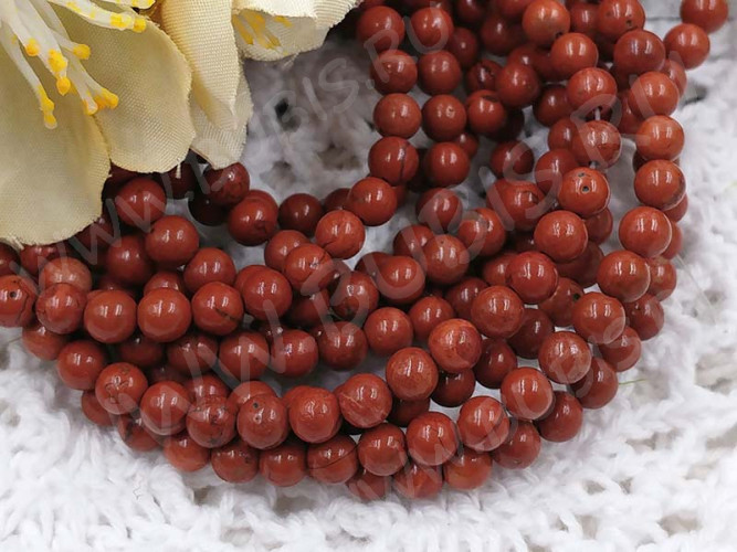 (ОПТ) Бусина округлая 4мм Яшма красная натуральная (камни) (НИТЬ)