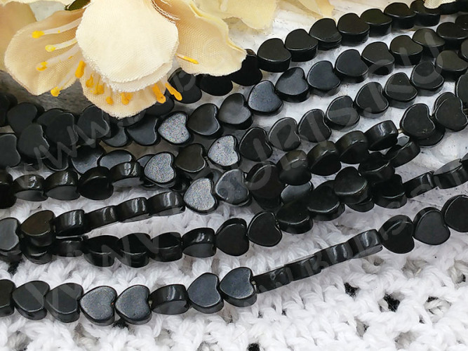 (ОПТ) Бусина каменная Сердце 13 5,8*5,5*2,8мм Бирюза чёрная синт. (камни) (НИТЬ)