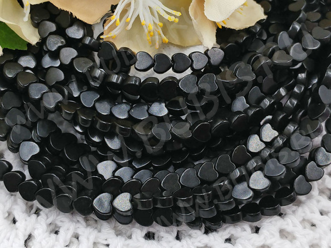 (ОПТ) Бусина каменная Сердце 13 5,8*5,5*2,8мм Бирюза чёрная синт. (камни) (НИТЬ)