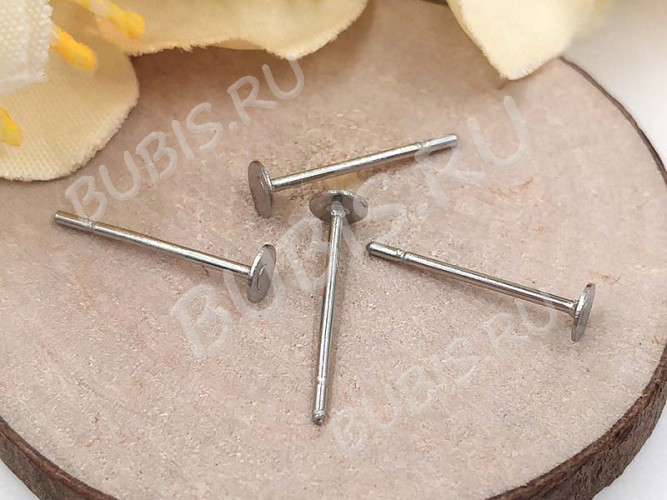 (СКИДКИ!!!) Пуссеты ("гвоздики") №171 с платформой 2,5мм 12*0,7мм цвет платины (Хирургическая сталь) (10 пар)