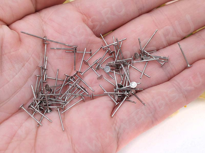 (СКИДКИ!!!) Пуссеты ("гвоздики") №171 с платформой 2,5мм 12*0,7мм цвет платины (Хирургическая сталь) (10 пар)