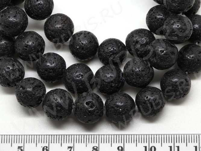 (ОПТ) Бусина округлая 12мм Лава вулканическая чёрная (камни) (НИТЬ)