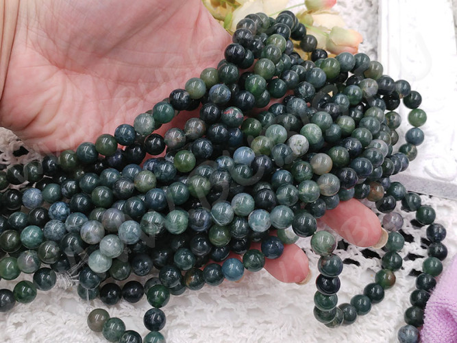 (ОПТ) Бусина округлая 6мм Моховой агат (камни) (НИТЬ)