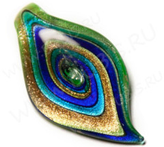 Кулон Капля 10 48*30*9мм сине-т.голубая (венецианское стекло)