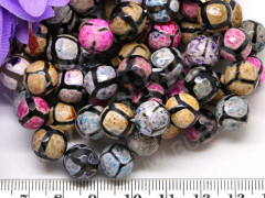 (ОПТ) Бусина округлая ГРАНЁНАЯ 10мм Агат Жираф яркий мультиколор (камни) (НИТЬ)