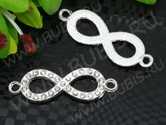 236 Коннектор вставка для браслетов Бесконечность 32,5*10,5*3,3мм серебристо-прозрачная (сплав и стекло)