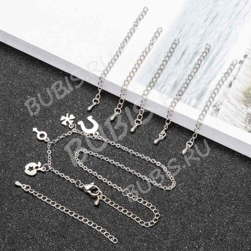 Цепочка удлинительная 04 неразъемная паяная c капелькой 3,5*5*65мм цвет платины (Brass)