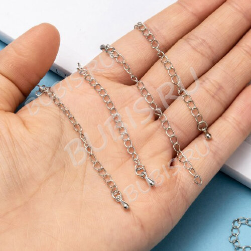 Цепочка удлинительная 04 неразъемная паяная c капелькой 3,5*5*65мм цвет платины (Brass)