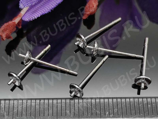 Пуссеты ("гвоздики") №143 (сеттинг-чашечка 3,5мм и штырёк 3мм) 14,5*0,7мм цвет платины (Brass) (1 пара)