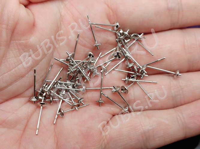Пуссеты ("гвоздики") №143 (сеттинг-чашечка 3,5мм и штырёк 3мм) 14,5*0,7мм цвет платины (Brass) (1 пара)
