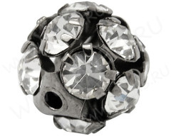 Бусина Шамбала 04 12 стразов 8мм чёрный никель с прозрачными стразами (Brass)