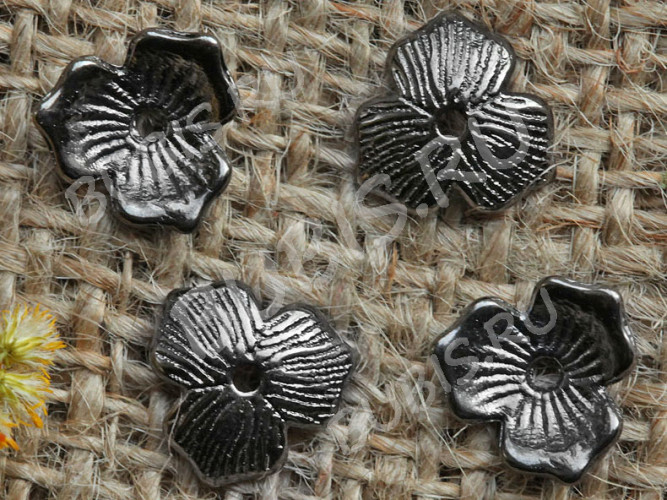 (СКИДКИ!!!) 117 Шапочка Лепестки 11*11*2,5мм чёрный никель (литьё) (10шт)