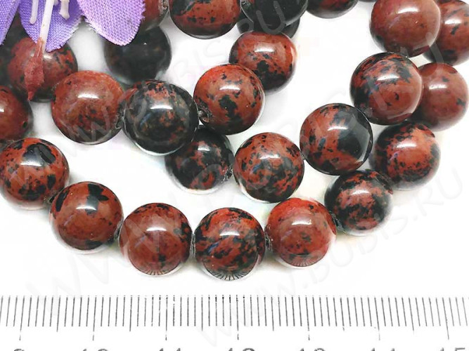 Бусина округлая 10мм Обсидиан махагон коричневый натуральный (камни)