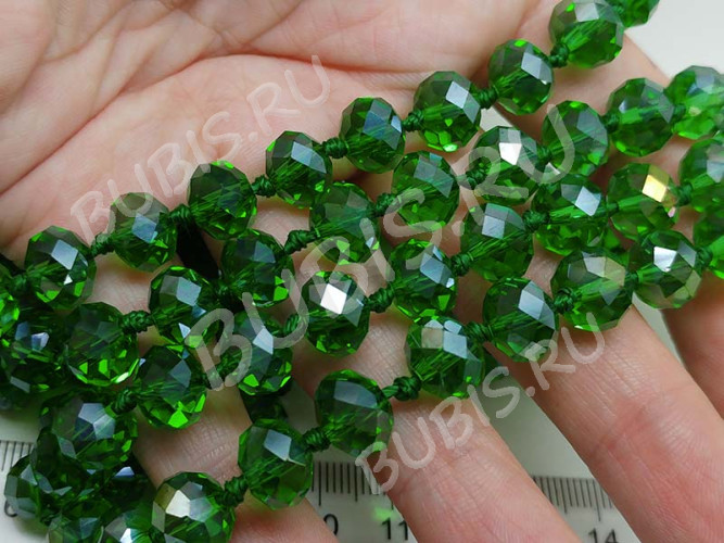 Бусина кристалл Абакус гранёный 10*10*7,5мм зелёный с АВ прозрачный (имитация Сваровски)