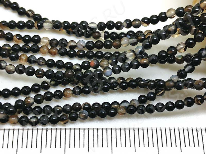 (ОПТ) Бусина округлая 2,5мм Агат черный натуральный (камни) (НИТЬ)
