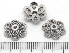 123 Шапочка Цветочек ажурный 11,5*11,5*3мм античное серебро (литьё)