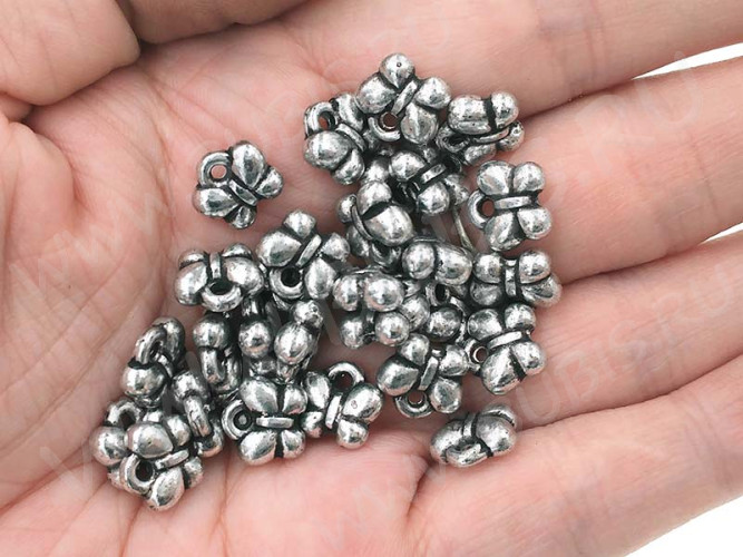 (ОПТ) Подвеска Бабочка акриловая 01 3D 10*9,5*4мм античное серебро (металлоакрил) (100шт.)