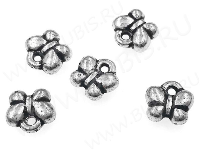 (ОПТ) Подвеска Бабочка акриловая 01 3D 10*9,5*4мм античное серебро (металлоакрил) (100шт.)