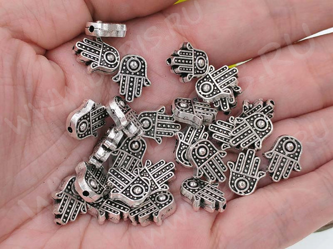 Бусина 141 Ладошка Хамса 12*10,5*4мм античное серебро (литьё)