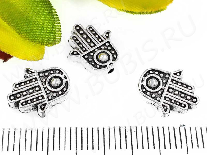 Бусина 141 Ладошка Хамса 12*10,5*4мм античное серебро (литьё)