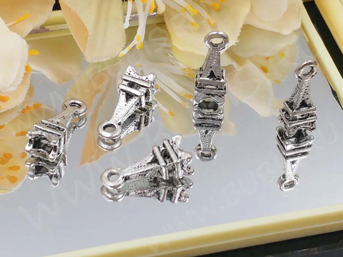 (СКИДКИ!!!) Подвеска Эйфелева башня 04 3D 13*5*4мм античное серебро (литьё) (10шт.)