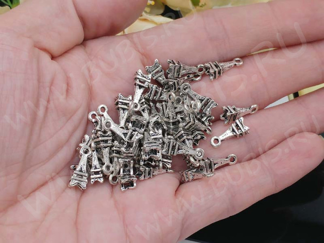 (СКИДКИ!!!) Подвеска Эйфелева башня 04 3D 13*5*4мм античное серебро (литьё) (10шт.)