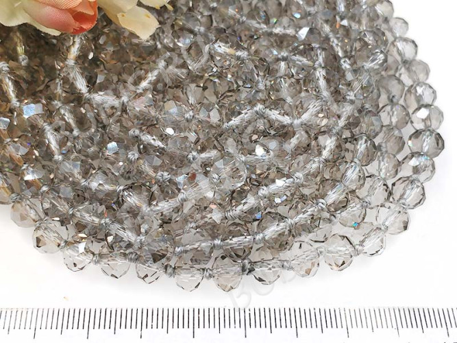 (ОПТ) Бусина Абакус гранёный 8*8*5,5мм серый прозрачный (имитация Сваровски) (НИТЬ)