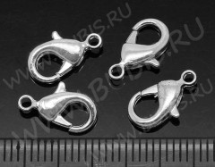 Замочек карабин №010 из латуни средний 12*7*3мм серебристый, без никеля (Brass)