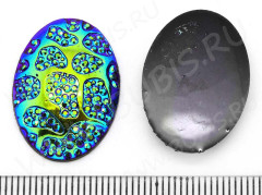 Кабошон декоративный 11 Искрящийся Овал 25*18*4,5мм бензиновый мультиколор (резин)