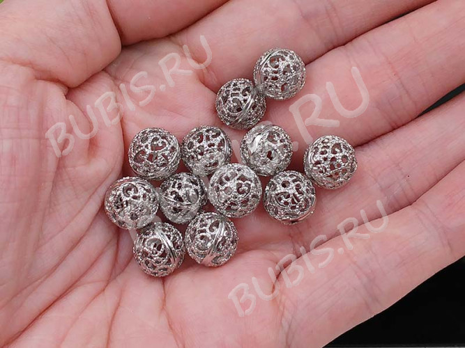 Бусина ажурная 26 Шарик 10*10*10мм цвет платины (Milano LUX) (Brass с родированием)