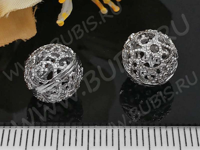 Бусина ажурная 26 Шарик 10*10*10мм цвет платины (Milano LUX) (Brass с родированием)