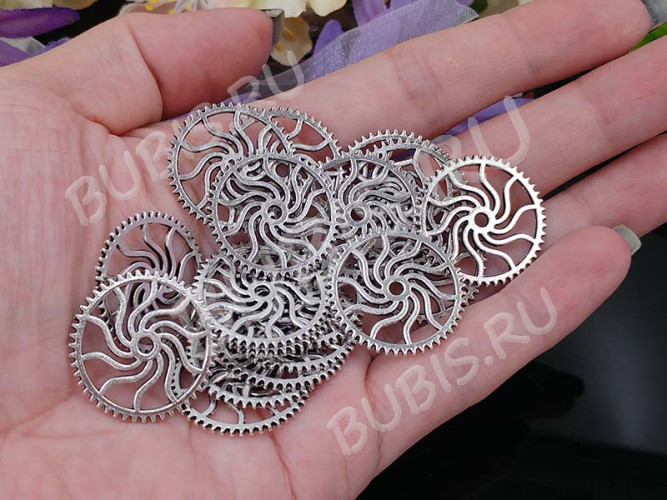 Шестерёнка 13 двусторонняя 24,5*24,5*1мм античное серебро (литьё) (Steampunk)