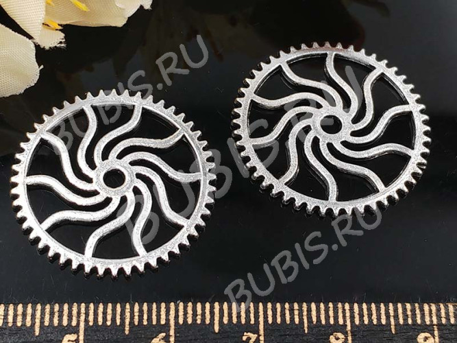 Шестерёнка 13 двусторонняя 24,5*24,5*1мм античное серебро (литьё) (Steampunk)