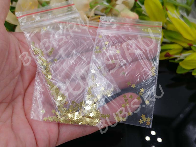 Наполнение для смолы и бутылочек 042 блёстки Звёздочки 3мм в пакетике золотистые (украшения)