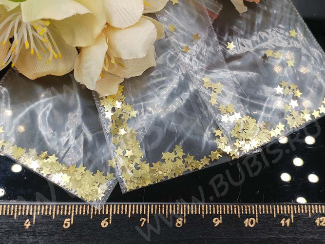 Наполнение для смолы и бутылочек 042 блёстки Звёздочки 3мм в пакетике золотистые (украшения)