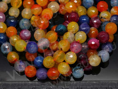 (ОПТ) Бусина округлая ГРАНЁНАЯ 8мм Агат кракле МИКС прозрачно-полупрозрачный (камни) (НИТЬ)