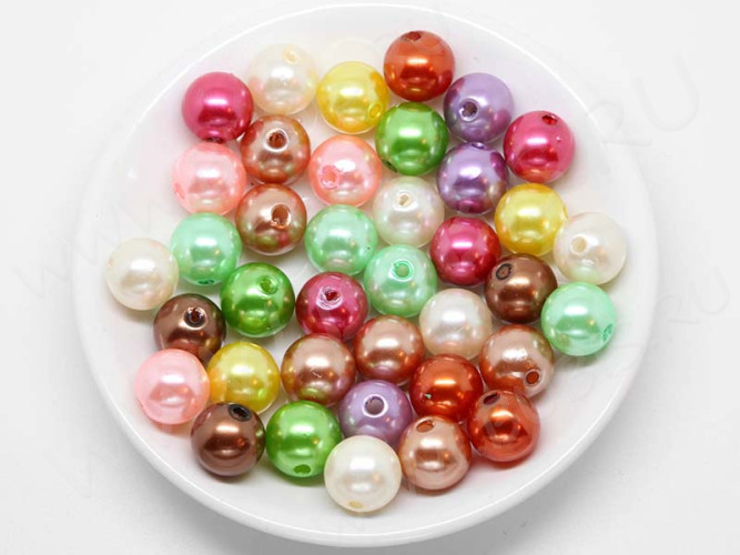 (СКИДКИ!!!) Бусина Округлая 19 "Жемчуг" 10мм микс (акрил) (50шт.)