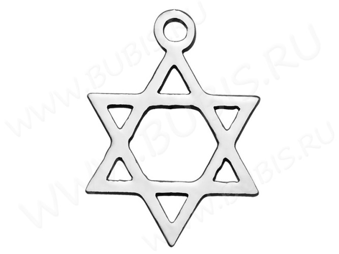 Подвеска Гексаграмма 04 двусторонняя Звезда Давида 16,5*12*1мм цвет платины (Хирургическая сталь)