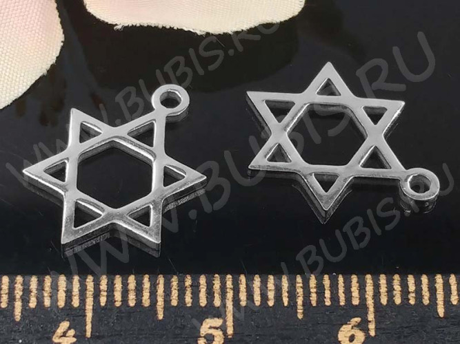 Подвеска Гексаграмма 04 двусторонняя Звезда Давида 16,5*12*1мм цвет платины (Хирургическая сталь)