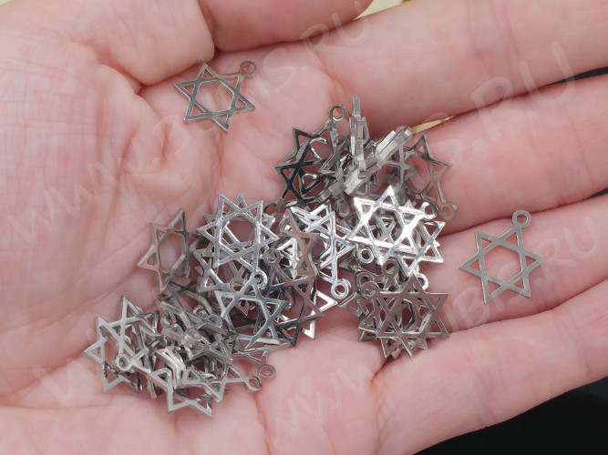 Подвеска Гексаграмма 04 двусторонняя Звезда Давида 16,5*12*1мм цвет платины (Хирургическая сталь)